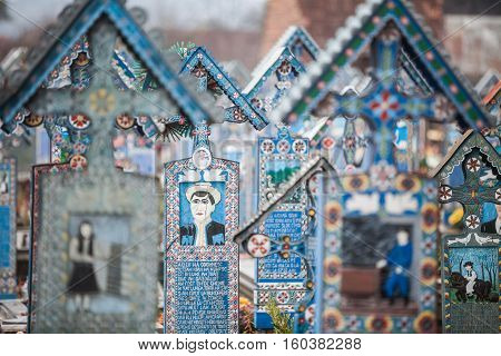 Sapanta Romania - November 17 2016: Image of the graveyard in Sapanta Romania called 