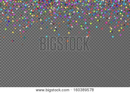 Vector falling confetti horizontal seamless pattern isolated on transparent background, Decoration colored confetti for celebration event, color confetti on checkered backdrop illustration