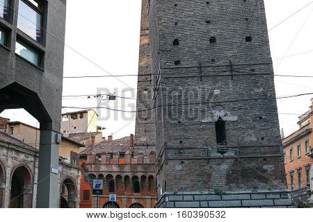 Base Of Garisenda (garisenda Tower) In Bologna