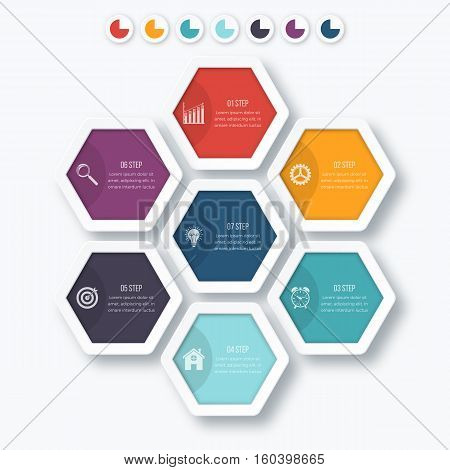 Vector illustration infographics seven hexagons. Stock vector