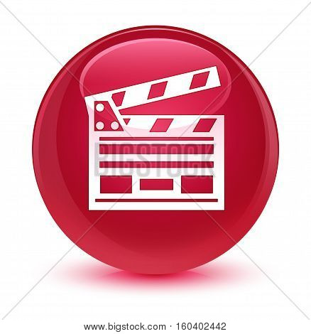 Cinema Clip Icon Glassy Pink Round Button