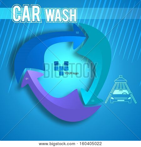 Car wash blue light background with icons design elements. Modern business presentation template for car-wash cover brochure. Abstract vector illustration eps 10 can be for flyer layout web banner