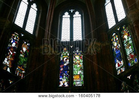 Stained Glasses In Basilica Frari In Venice