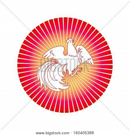 2017, the Year of the Fire Rooster in Chinese Horoscope. Red and yellow colors, symbol of new year. Fire element. Hand drawn sketchy cartoon clip-art, illustration