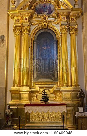 POLAND KRAKOW - JANUARY 01 2015: Saints Peter and Paul Church (XVI-XVII century) in Krakow. Altar with a picture of the Virgin Mary and Sts. Anne and Joachim in early baroque style.