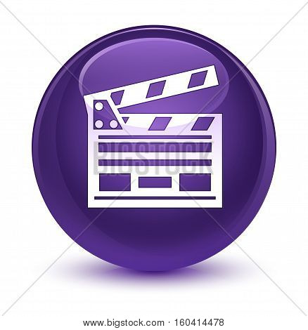 Cinema Clip Icon Glassy Purple Round Button