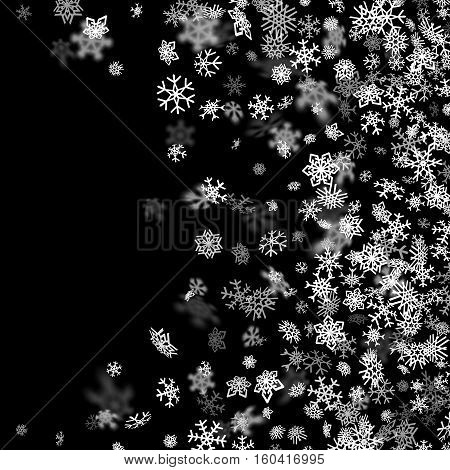 Snowfall background with snowflakes blurred in perspective