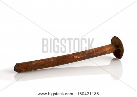 old rusty nail on a white background