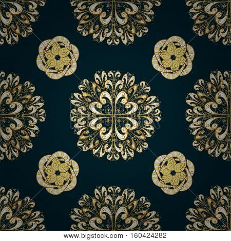 Elegant Seamless Pattern With Floral And Mandala Elements. Nice Hand-drawn Illustration. Dark Blue B
