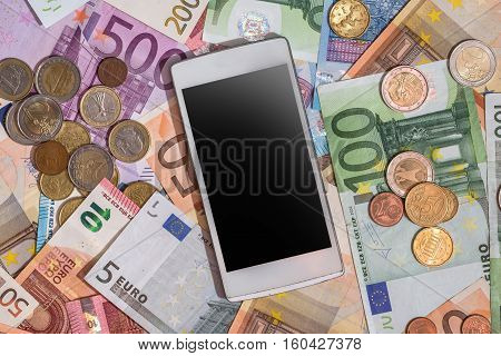 different euro money and phone for background