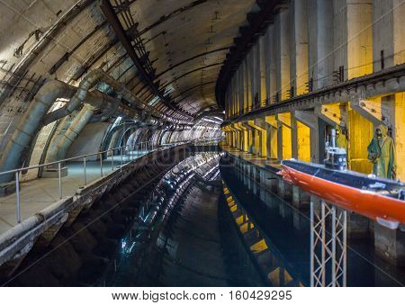 Balaklava, Crimea - September 2016: Former soviet submarine underground base, tonel Balaklava, Russia