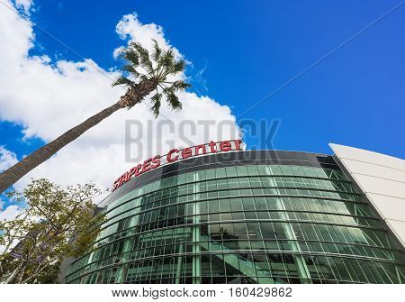 LOS ANGELES CALIFORNIA - OCTOBER 27 2016: Staples Center arena in downtown Los Angeles