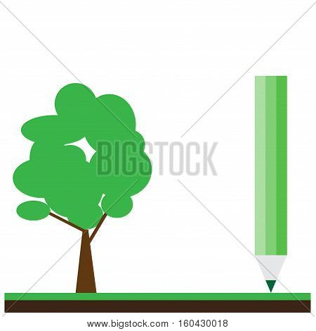 Hand drawn pencil and tree vector on backgraund