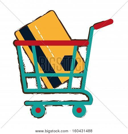 green shopping cart online credit card bank sketch vector illustration eps 10