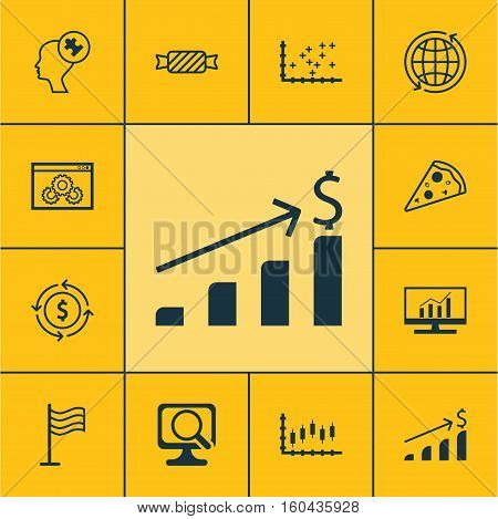 Set Of 12 Universal Editable Icons. Can Be Used For Web, Mobile And App Design. Includes Elements Such As Website Performance, Sliced Pizza, Market Research And More.