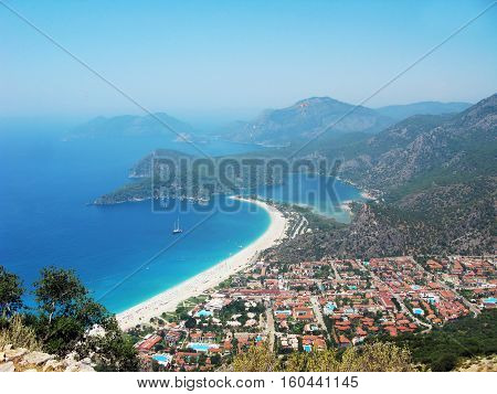 panorama of oludeniz lagoon in sea landscape view of beach