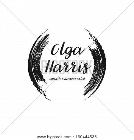 Eyelash Extension Artist design logo template. Handdrawn black mascara texture frame isolated on white background. Creative fashion stylist emblem. Perfect for logotype and business card.