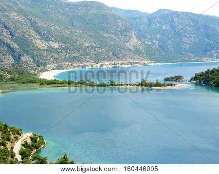 panorama of oludeniz lagoon in sea landscape view of beach