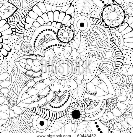 stock vector seamless abstract monochrome doodle flower and wave pattern