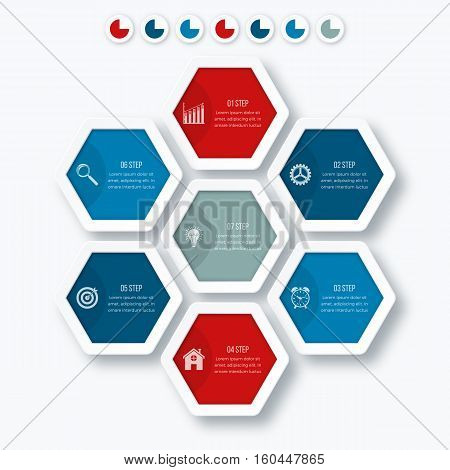 Vector illustration infographics seven hexagons. Stock vector