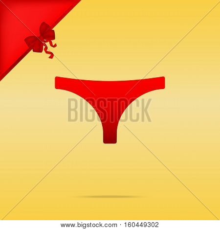 Womens Panties Sign. Cristmas Design Red Icon On Gold Background