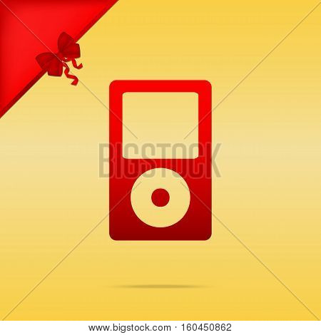 Portable Music Device. Cristmas Design Red Icon On Gold Backgrou