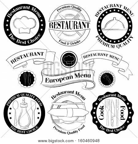 Restaurant black and white badges on white background vector illustration