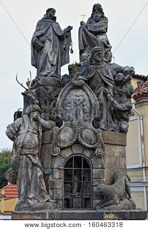 Statuary of St. John of Matha St. Felix of Valois and St. Ivan in Prague, Czech Republic