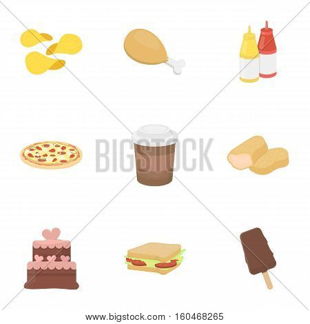 Fast food set icons in cartoon style. Big collection of fast food vector symbol stock