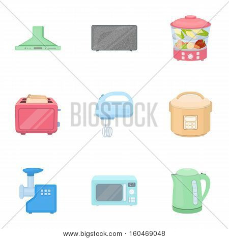 Household appliances set icons in cartoon style. Big collection of household appliances vector symbol stock