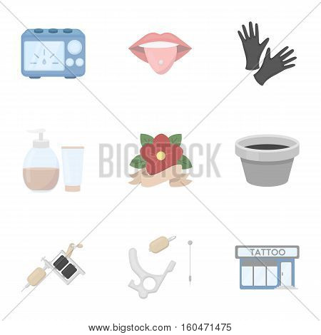 Tattoo studio set icons in cartoon style. Big collection of tattoo studio vector symbol stock