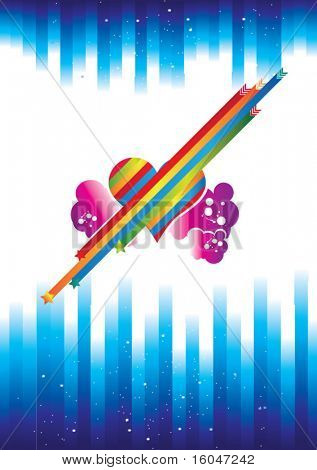 Vintage achtergrond met hart en regenboog