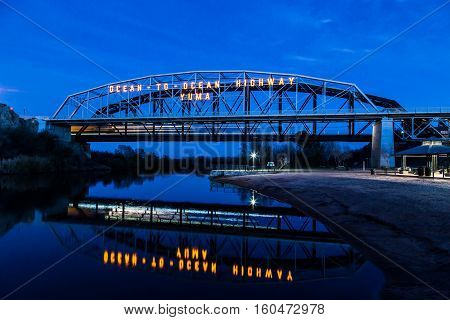 The Ocean to Ocean Bridge in Yuma Arizona. Built in 1915 the bridge connects Arizona and California over the Colorado River