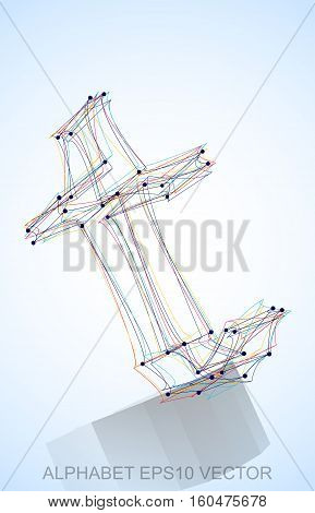 Abstract illustration of a Multicolor sketched T with Reflection. Hand drawn 3D T for your design. EPS 10 vector illustration.