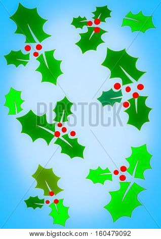 Christmas composition of green holly with red berries