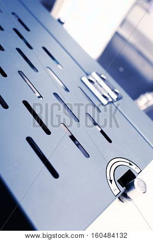 Casing of an industrial machine. Macro photo