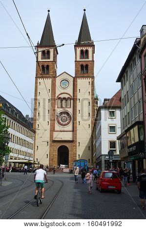 WURZBURG GERMANY - MAY 11 2015: the Wurzburg Cathedral is a Roman Catholic cathedral in Wurzburg Bavaria Germany dedicated to Saint Kilian on May11 2015