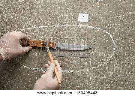 Crime investigation. Evidence at the crime scene.