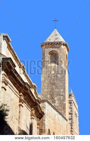 JERUSALEM ISRAEL 23 10 16: Church of the Flagellation, according to the Gospels on this place the Roman soldiers scourged Jesus Christ and put on him the crown of thorns and a purple Shroud