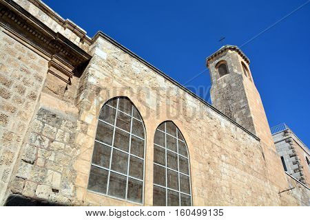 JERUSALEM ISRAEL 23 10 16: Church of the Flagellation, according to the Gospels on this place the Roman soldiers scourged Jesus Christ and put on him the crown of thorns and a purple Shroud