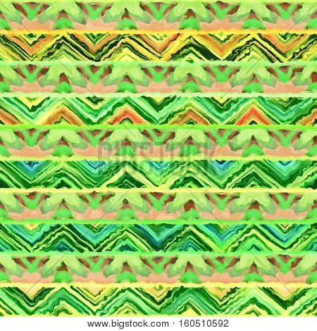 Native watercolor artistic colorful pattern. Ethnic boho style. Seamless draw tribal square texture.