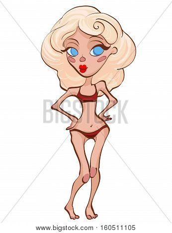 Cartoon thin woman in red underwear as a vector illustration.