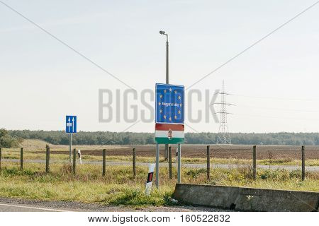 Magyarorszag - Entrance to the European Union sign at the border of Hungary