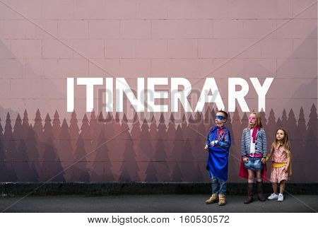Itinerary word on nature background with trees