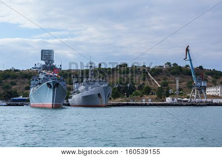 Sevastopol, Russia - June 09, 2016: Kerch 753 was a Kara-class missile cruiser of the Soviet and later Russian Navy.