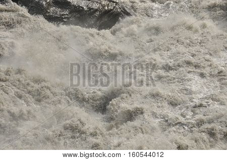 Inguri River. Georgia. Strong current and high level in the river.