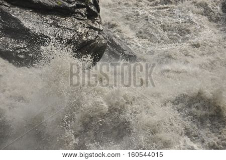 Inguri River. Georgia. Strong current and high level in the river.