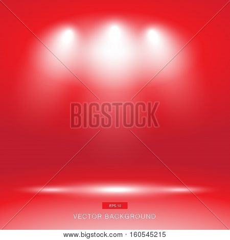 Empty red gallery wall with lights effect for images and advertisement vector