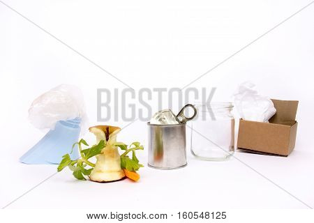 Diversified and separate harvest on white background
