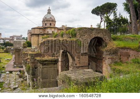 Ancient amazing ruins of Roman Forum. Rome, Italy